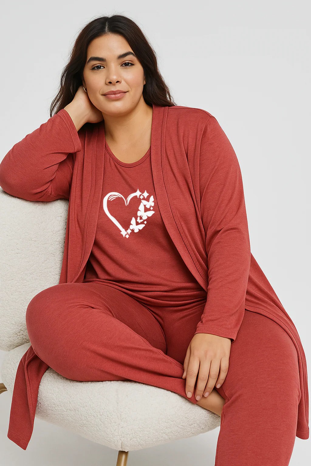 Women’s 3 Piece Nightwear Lounge Set with Butterfly Love Print | Plus Size Loungewear - Image 7