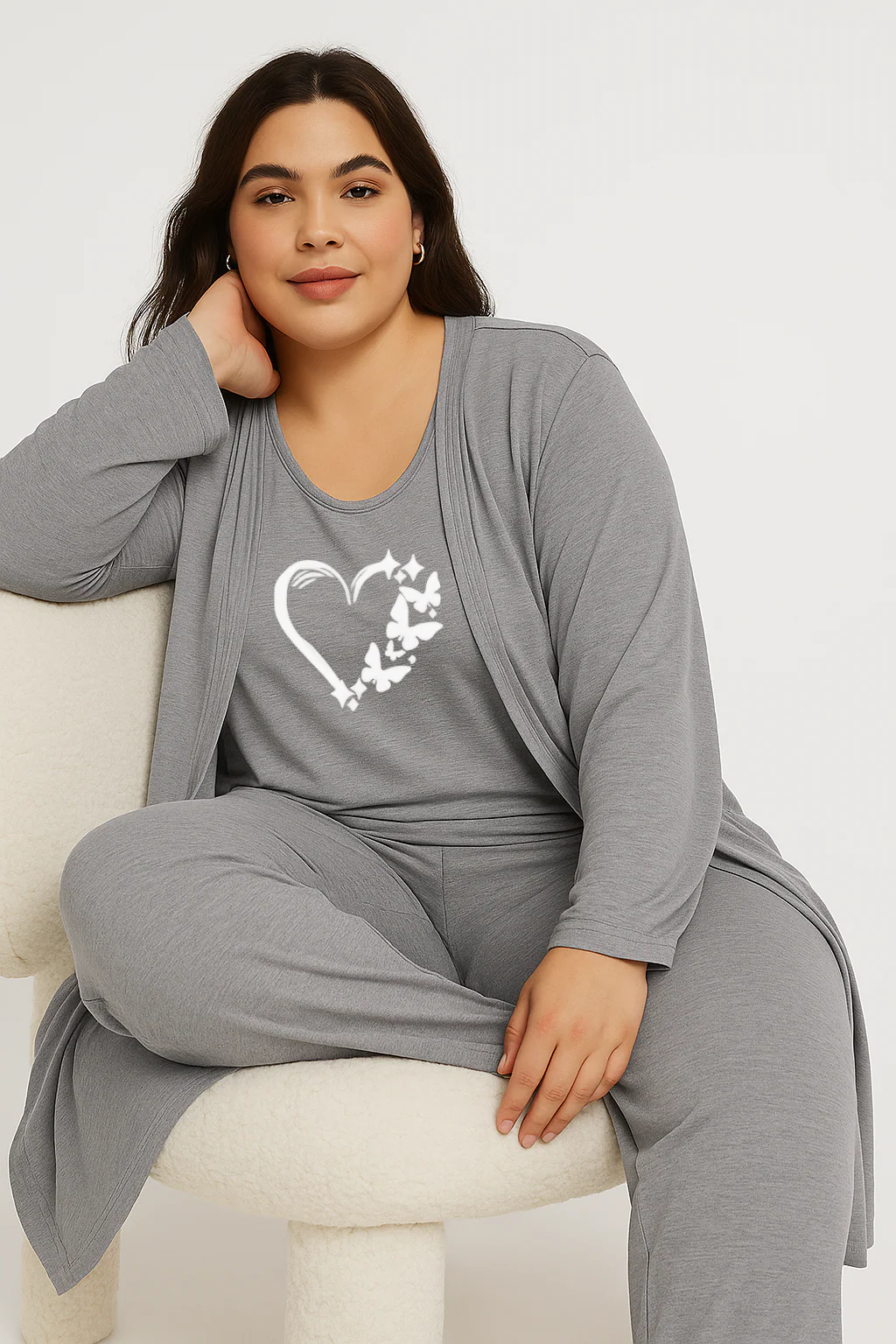 Women’s 3 Piece Nightwear Lounge Set with Butterfly Love Print | Plus Size Loungewear - Image 8