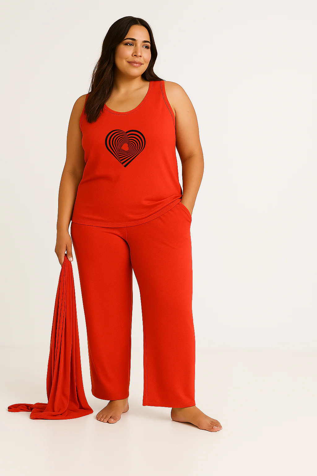 Women’s 3 Piece Nightwear Lounge Set with Geometrical Heart Print | Plus Size Loungewear - Image 2