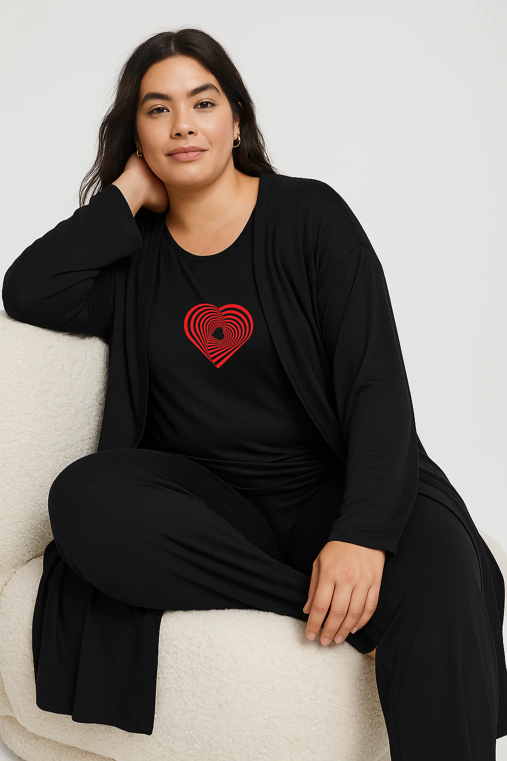 Women’s 3 Piece Nightwear Lounge Set with Geometrical Heart Print | Plus Size Loungewear - Image 4