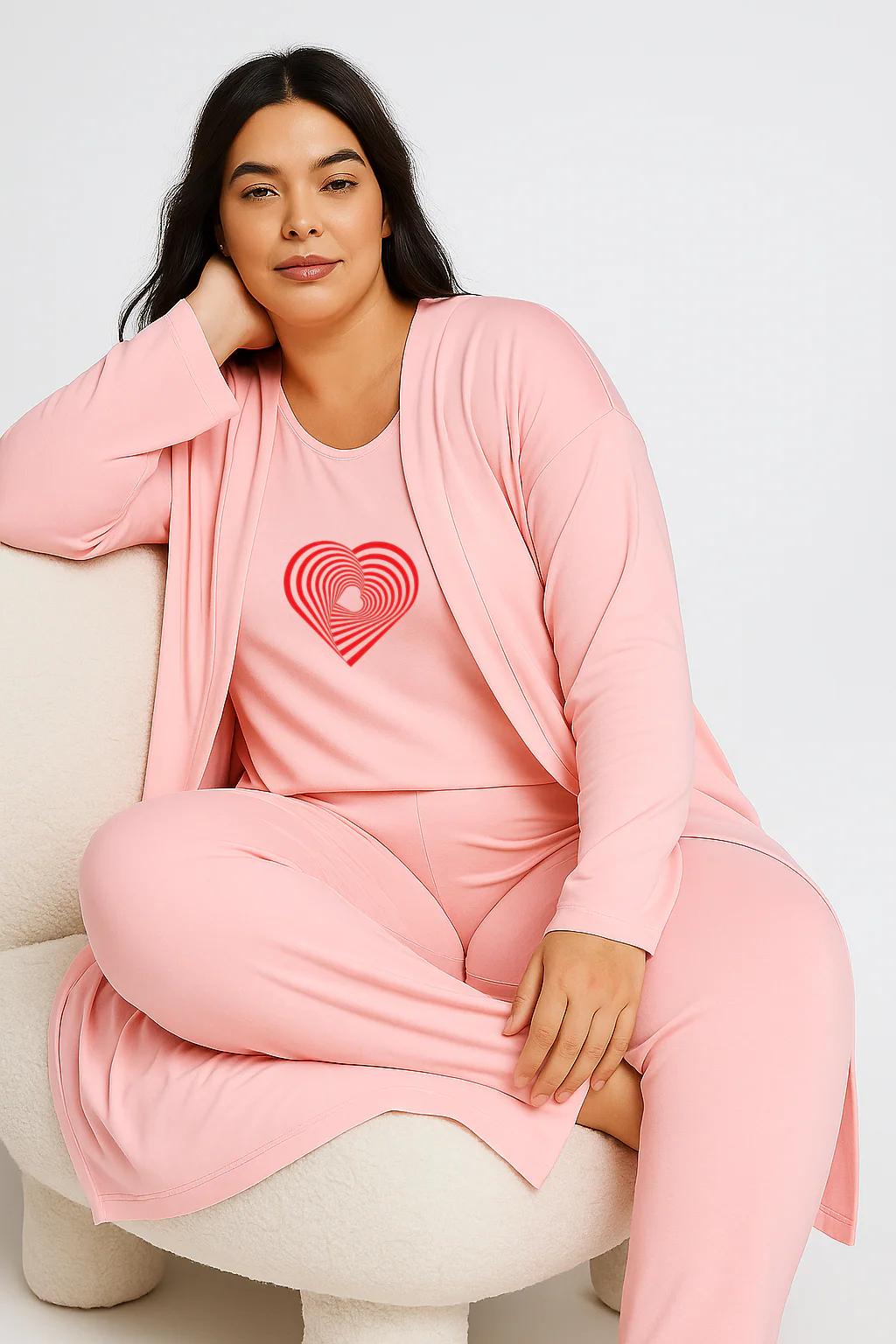 Women’s 3 Piece Nightwear Lounge Set with Geometrical Heart Print | Plus Size Loungewear - Image 7