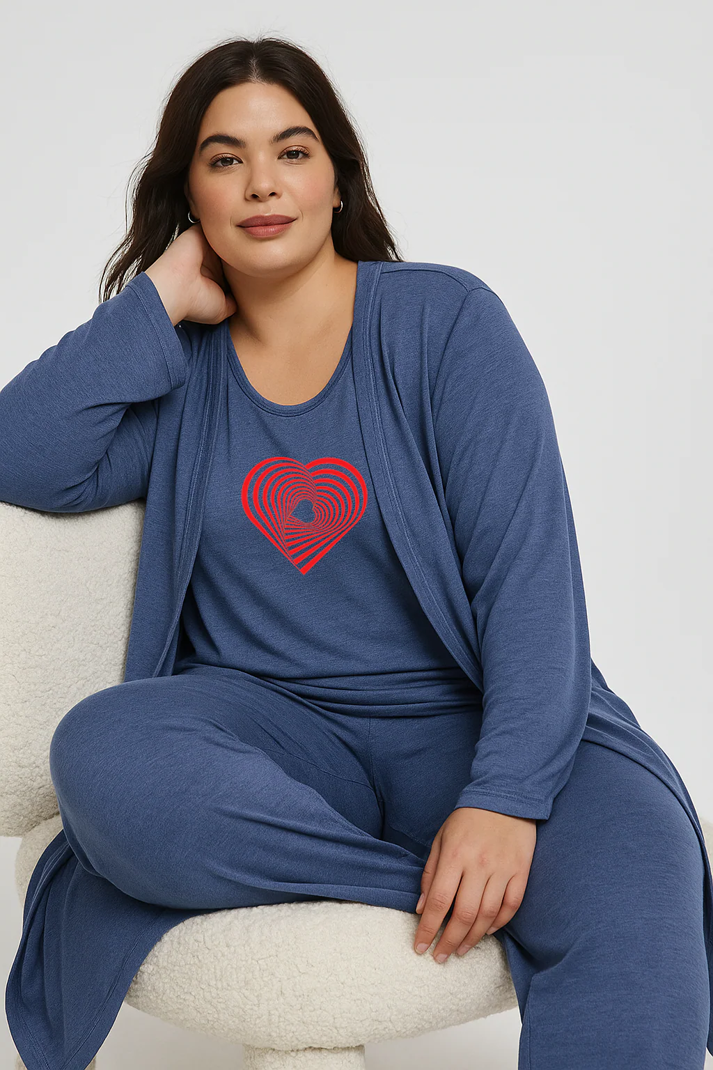 Women’s 3 Piece Nightwear Lounge Set with Geometrical Heart Print | Plus Size Loungewear - Image 8