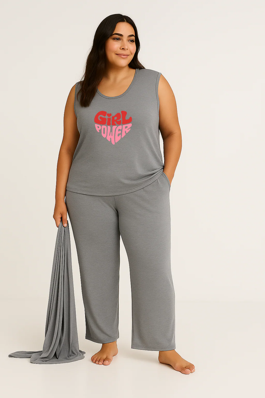 Women’s 3 Piece Nightwear Lounge Set with Girl Power Print | Plus Size Loungewear - Image 2