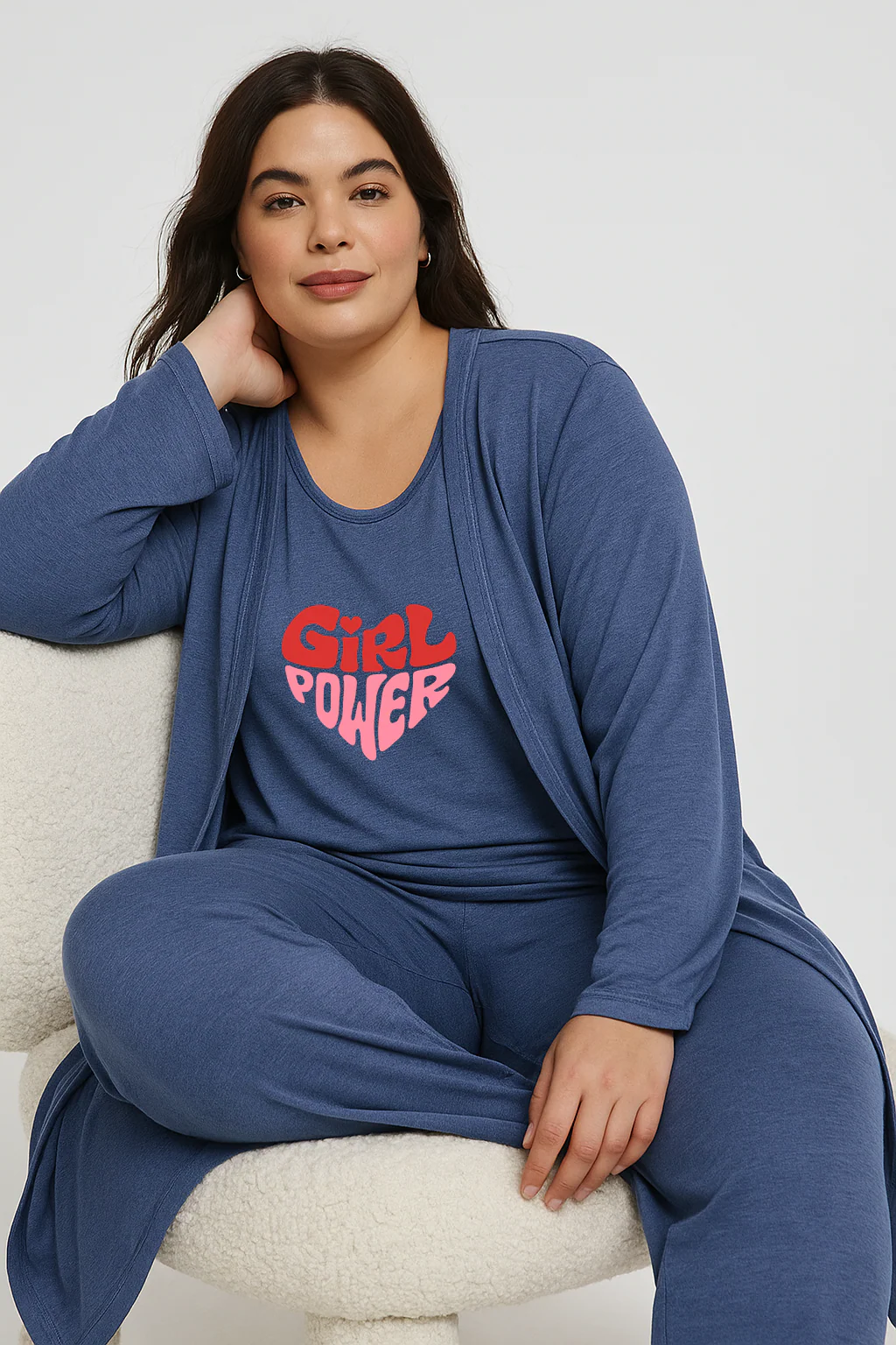 Women’s 3 Piece Nightwear Lounge Set with Girl Power Print | Plus Size Loungewear - Image 6