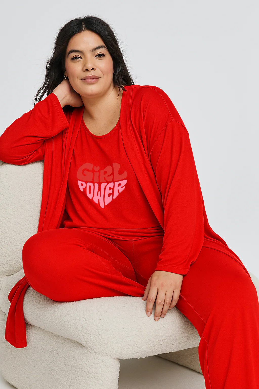 Women’s 3 Piece Nightwear Lounge Set with Girl Power Print | Plus Size Loungewear - Image 8