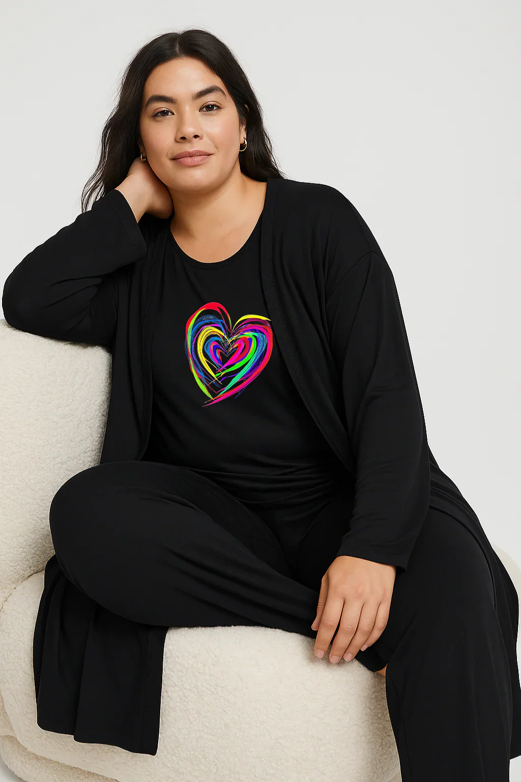 Women’s 3 Piece Nightwear Lounge Set with Neon Heart Print | Plus Size Loungewear - Image 2