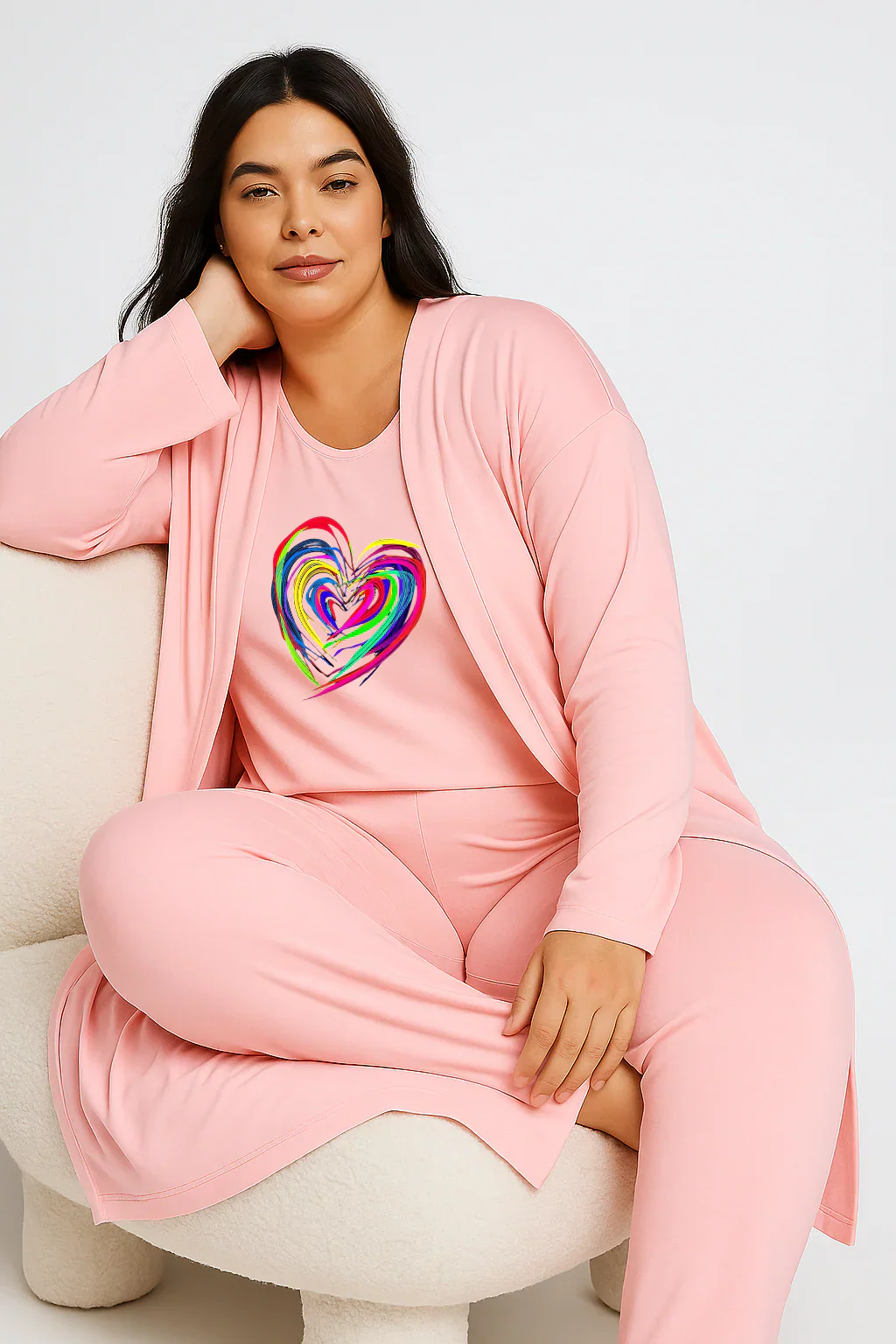 Women’s 3 Piece Nightwear Lounge Set with Neon Heart Print | Plus Size Loungewear - Image 4