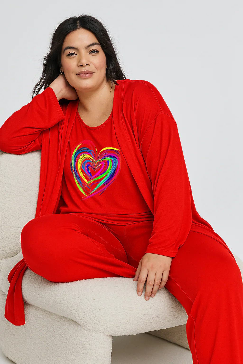 Women’s 3 Piece Nightwear Lounge Set with Neon Heart Print | Plus Size Loungewear - Image 6
