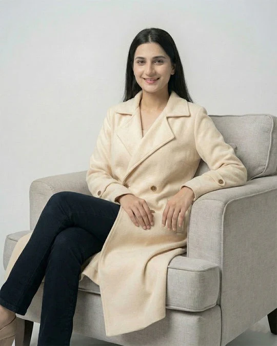 Women’s Beige Long Fleece Winter Coat - Image 3