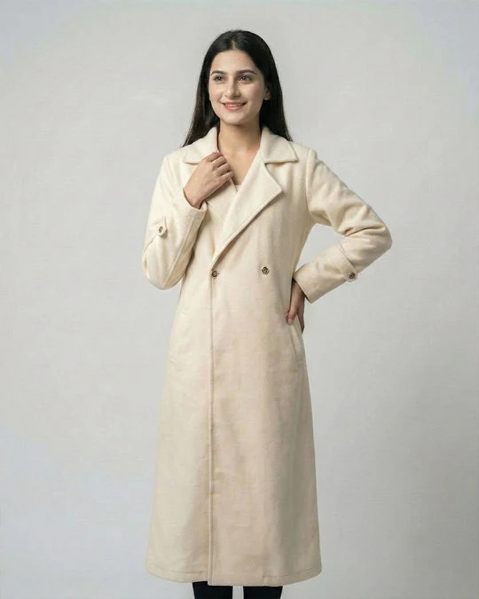 Women’s Beige Long Fleece Winter Coat - Image 4