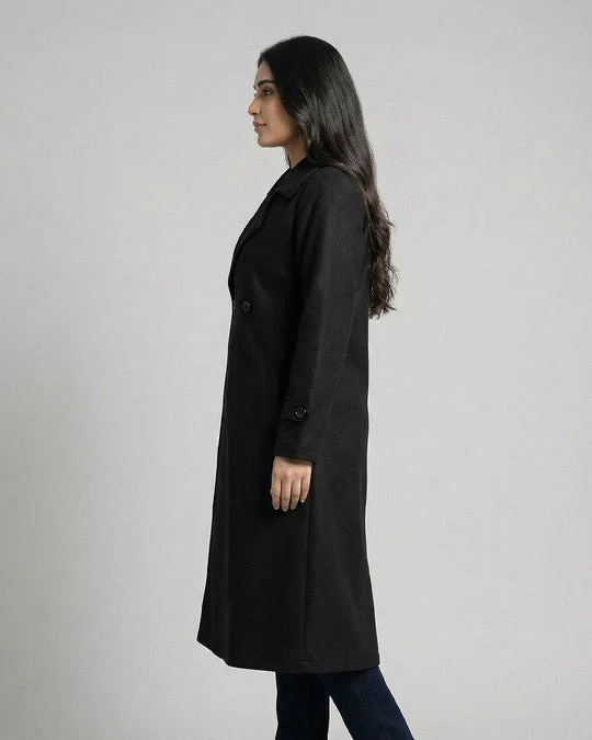 Women’s Black Long Fleece Winter Coat - Image 3
