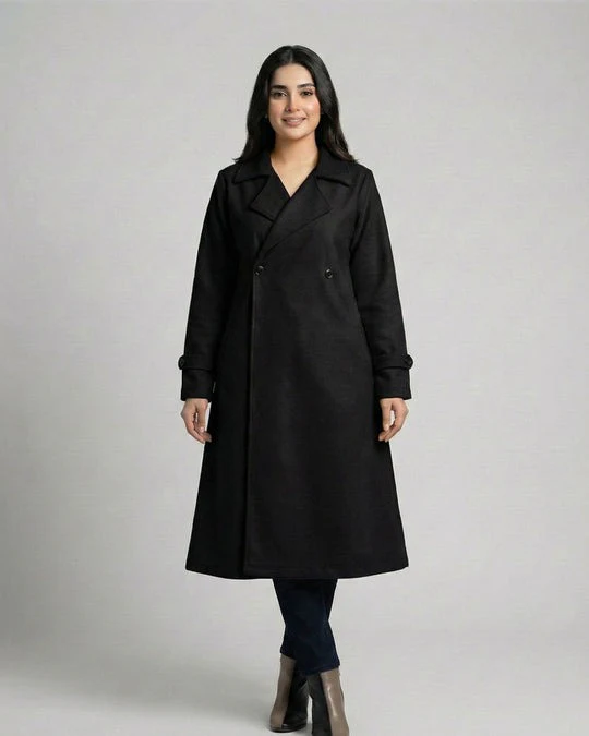 Women’s Black Long Fleece Winter Coat - Image 4