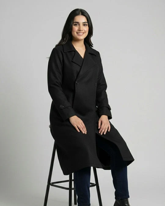 Women’s Black Long Fleece Winter Coat - Image 5