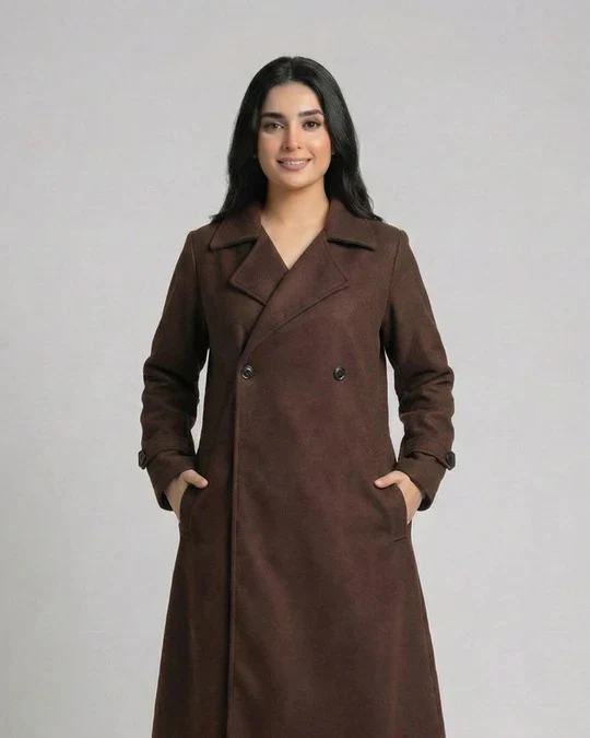 Women’s Chocolate Brown Long Fleece Winter Coat - Image 3