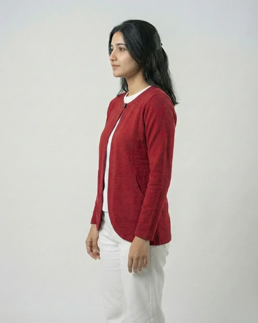 Women’s Maroon Fleece Winter Cardigan - Image 5