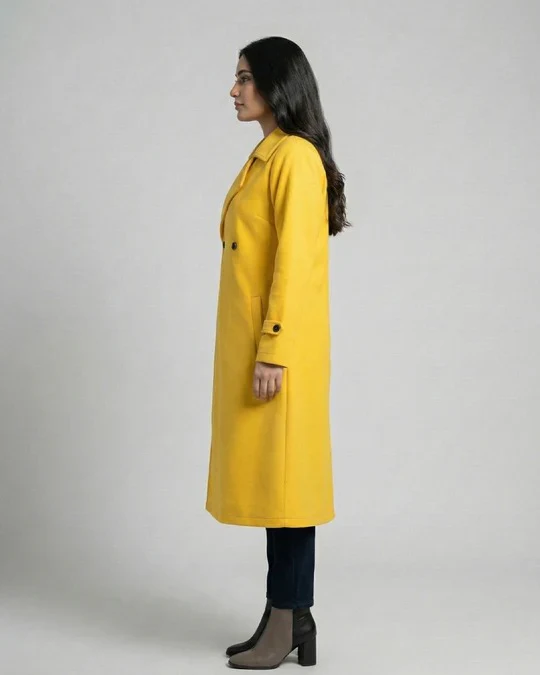 Women’s Mustard Yellow Long Fleece Winter Coat - Image 3