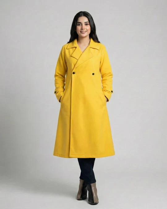 Women’s Mustard Yellow Long Fleece Winter Coat - Image 5