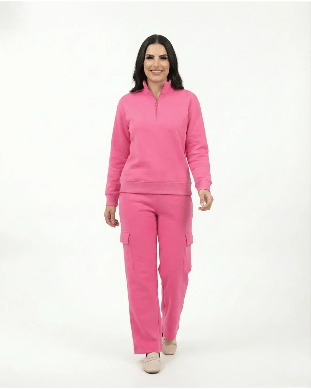 Women’s Pink Quarter-Zip Winter Fleece Tracksuit - Image 3