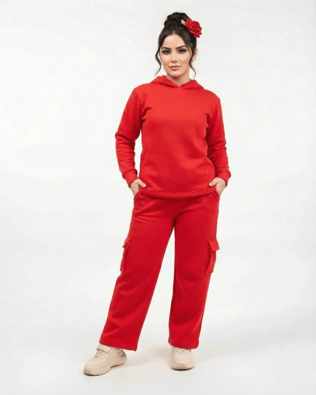 Women’s Red Winter Fleece Tracksuit - Image 3