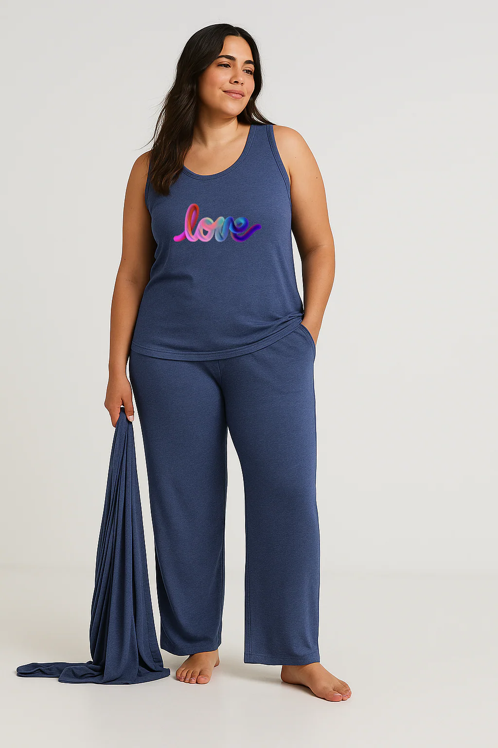 Women’s 3 Piece Nightwear Lounge Set with Multi Love Print | Plus Size Loungewear - Image 2