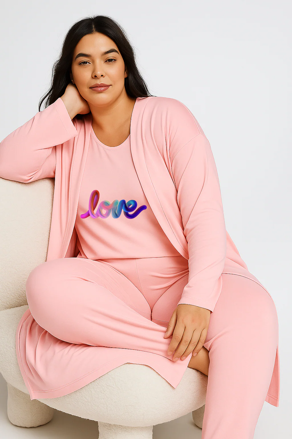 Women’s 3 Piece Nightwear Lounge Set with Multi Love Print | Plus Size Loungewear - Image 4