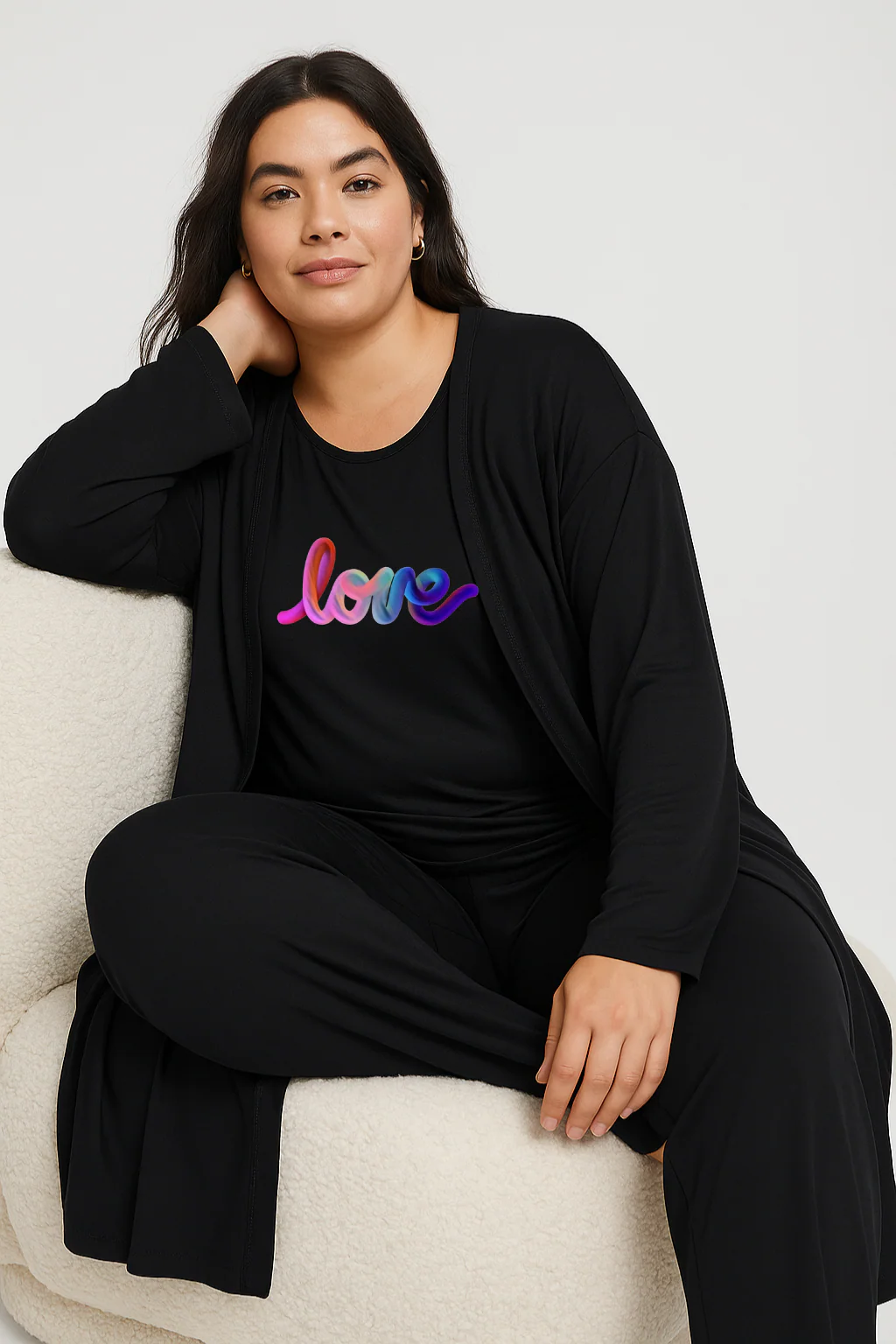 Women’s 3 Piece Nightwear Lounge Set with Multi Love Print | Plus Size Loungewear - Image 5