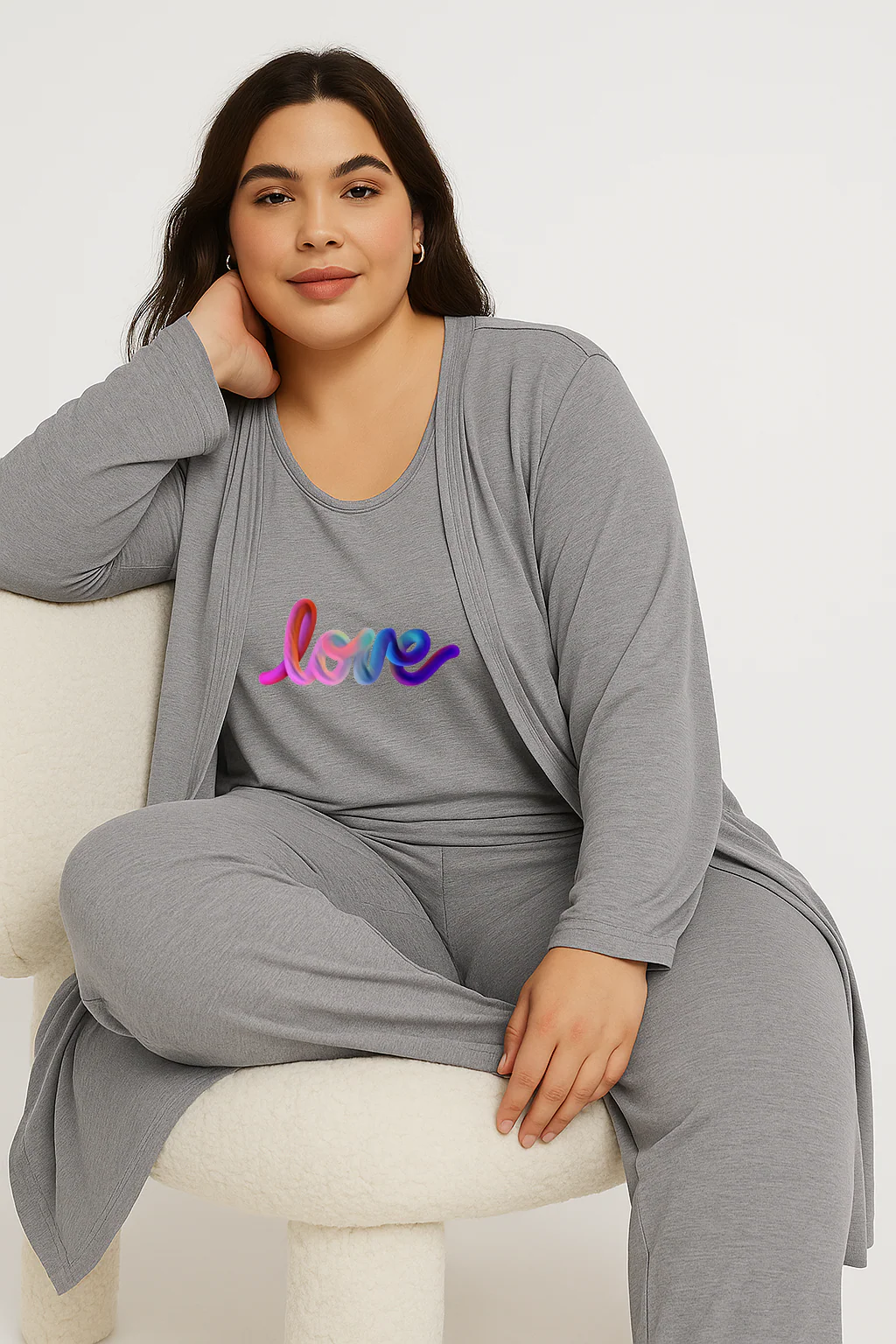 Women’s 3 Piece Nightwear Lounge Set with Multi Love Print | Plus Size Loungewear - Image 6