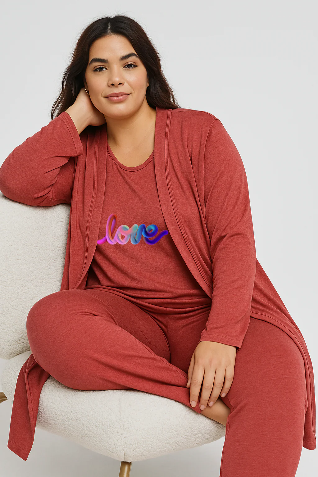 Women’s 3 Piece Nightwear Lounge Set with Multi Love Print | Plus Size Loungewear - Image 7
