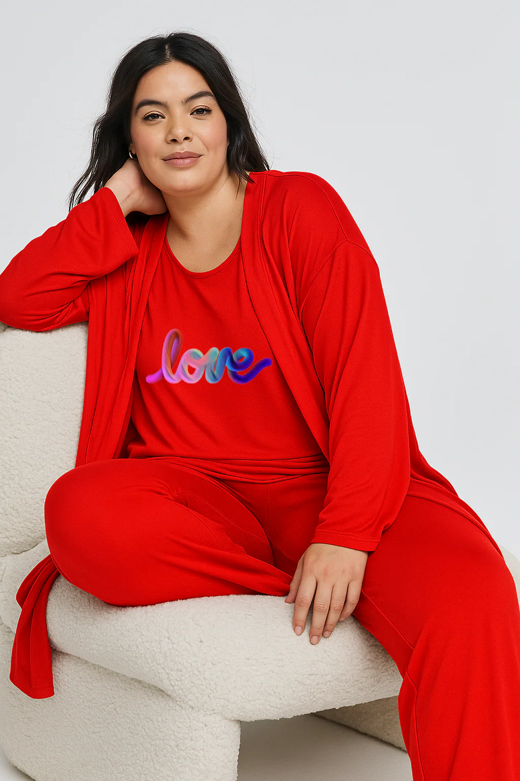 Women’s 3 Piece Nightwear Lounge Set with Multi Love Print | Plus Size Loungewear - Image 8