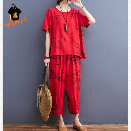Black Circle Printed Capri PJ Set - Image 3