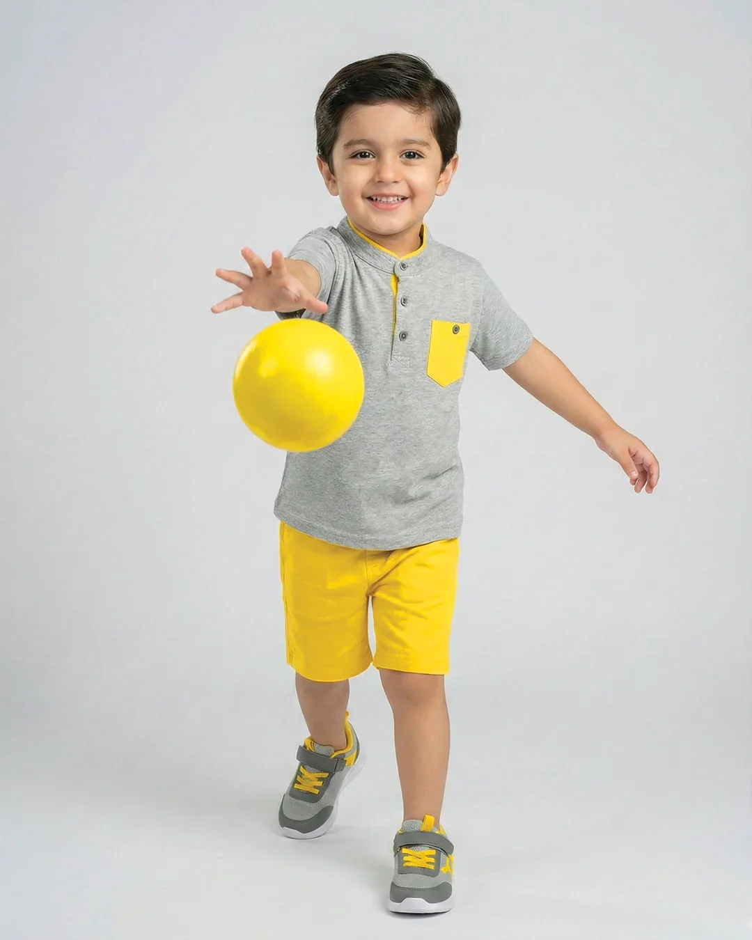 Yellow & Grey Kids Short Set - Image 3