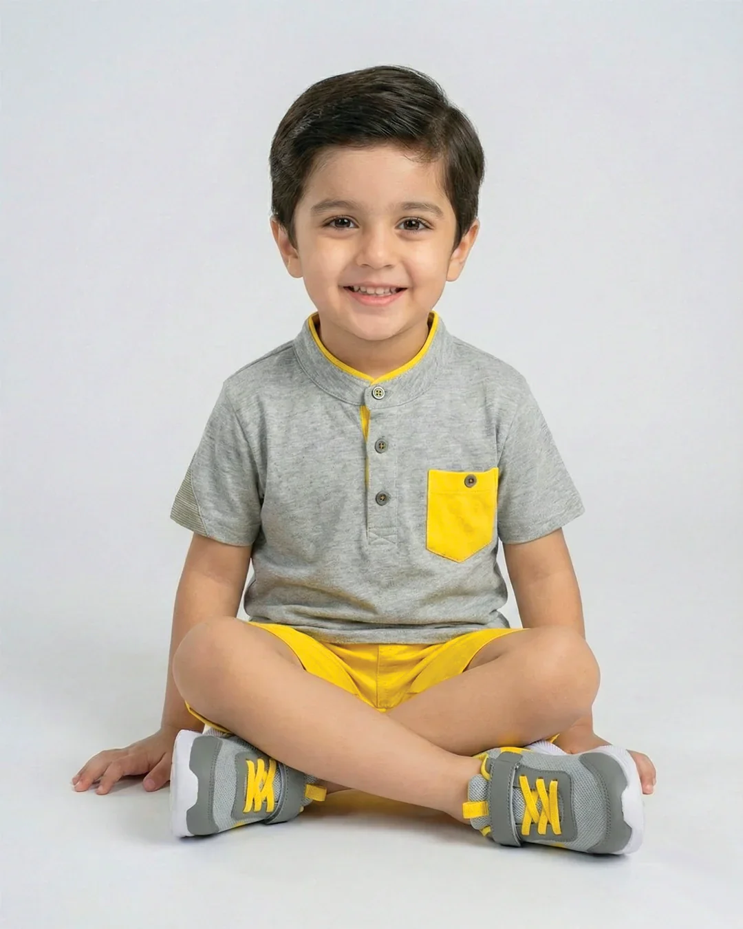 Yellow & Grey Kids Short Set - Image 4