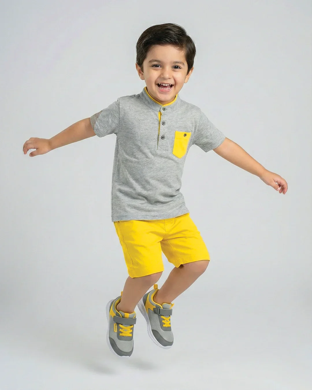 Yellow & Grey Kids Short Set - Image 5