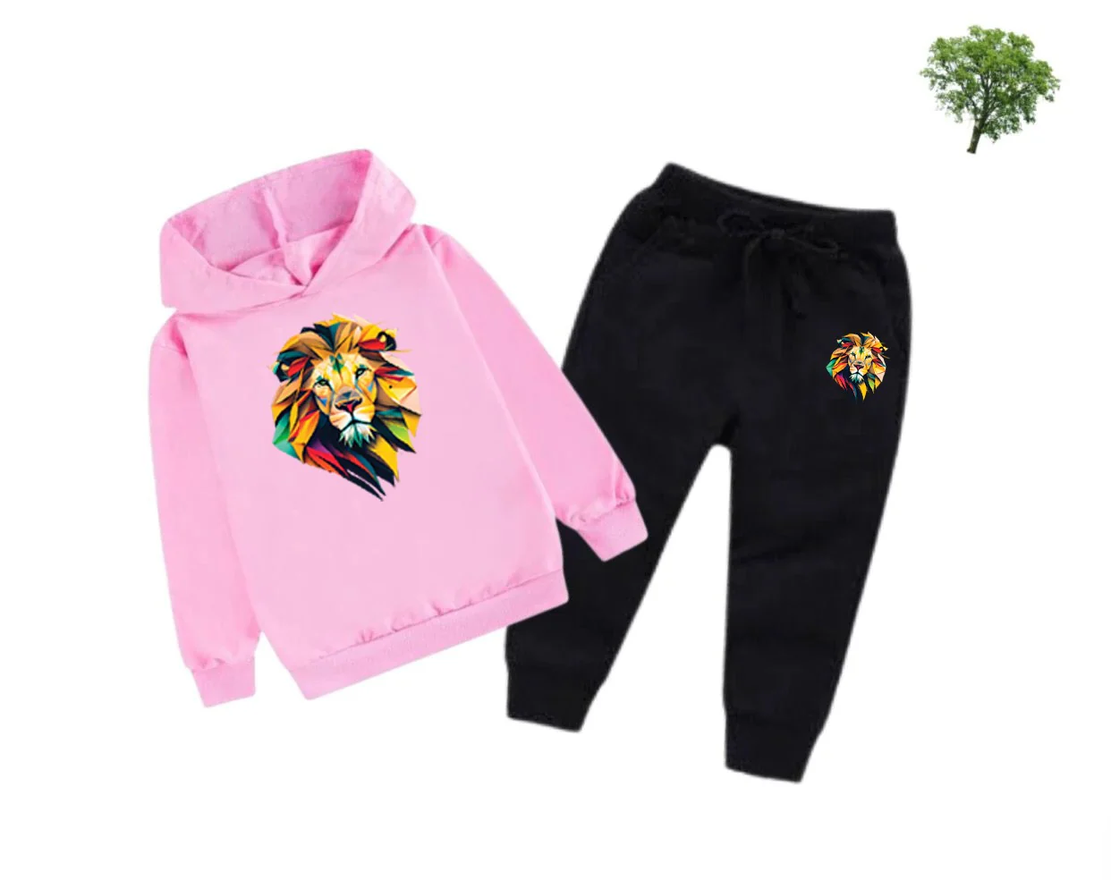 Lion Printed Kids Hoodie Set - Image 2